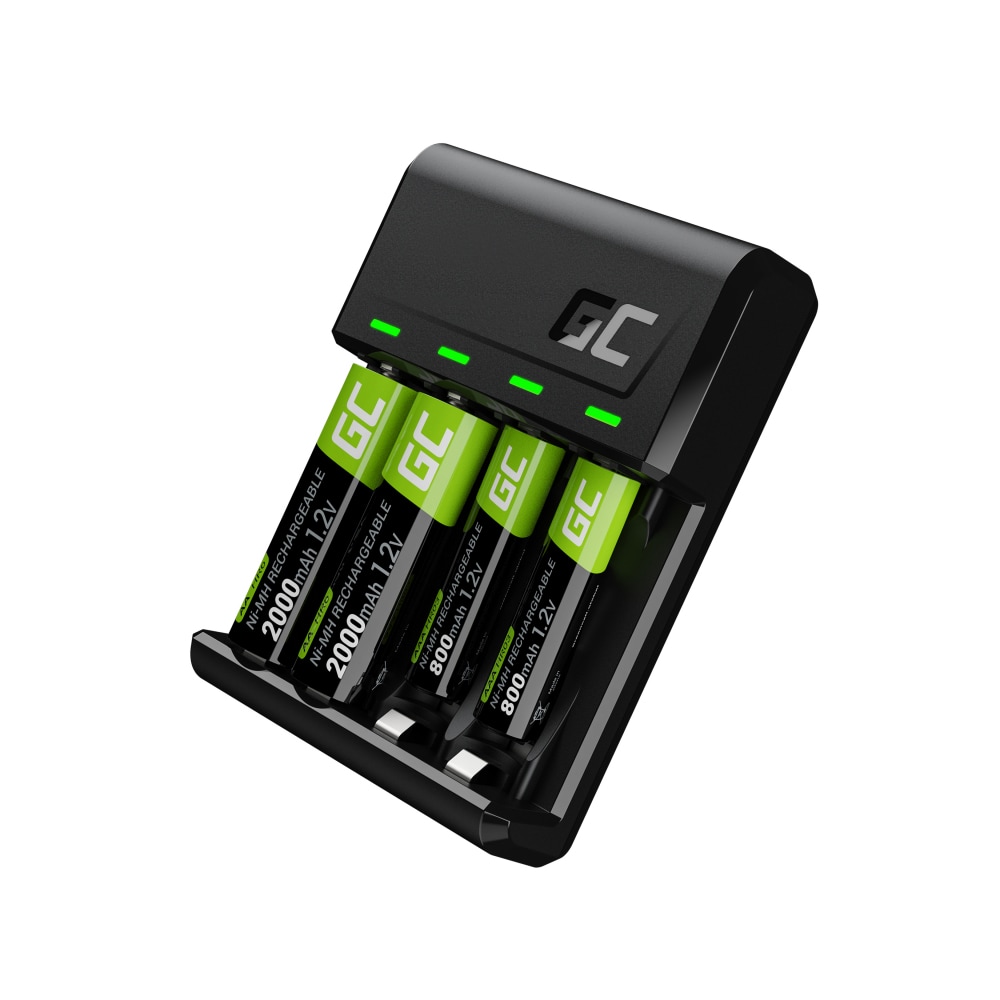 Green Cell  GC VitalCharger + 2x AA-batterier 800mAh & 2x AA-batterier 2000mAh