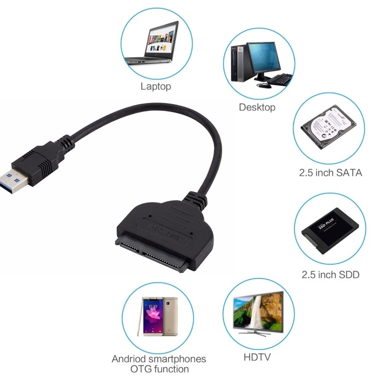 USB till SATA-adapterkabel för 2,5" SSD-hårddiskar