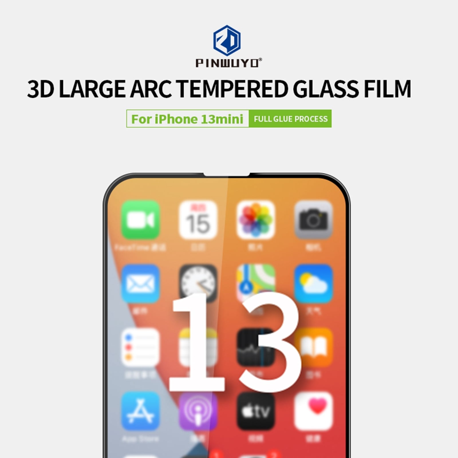 Skärmskydd 9H och 3D med härdat glas samt extra hårdhet till iPhone 13 mini - Svart