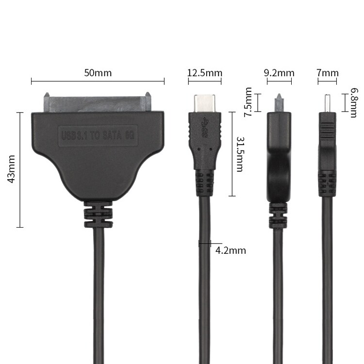 USB Typ-C till SATA 2 7+15 Adapter 20cm