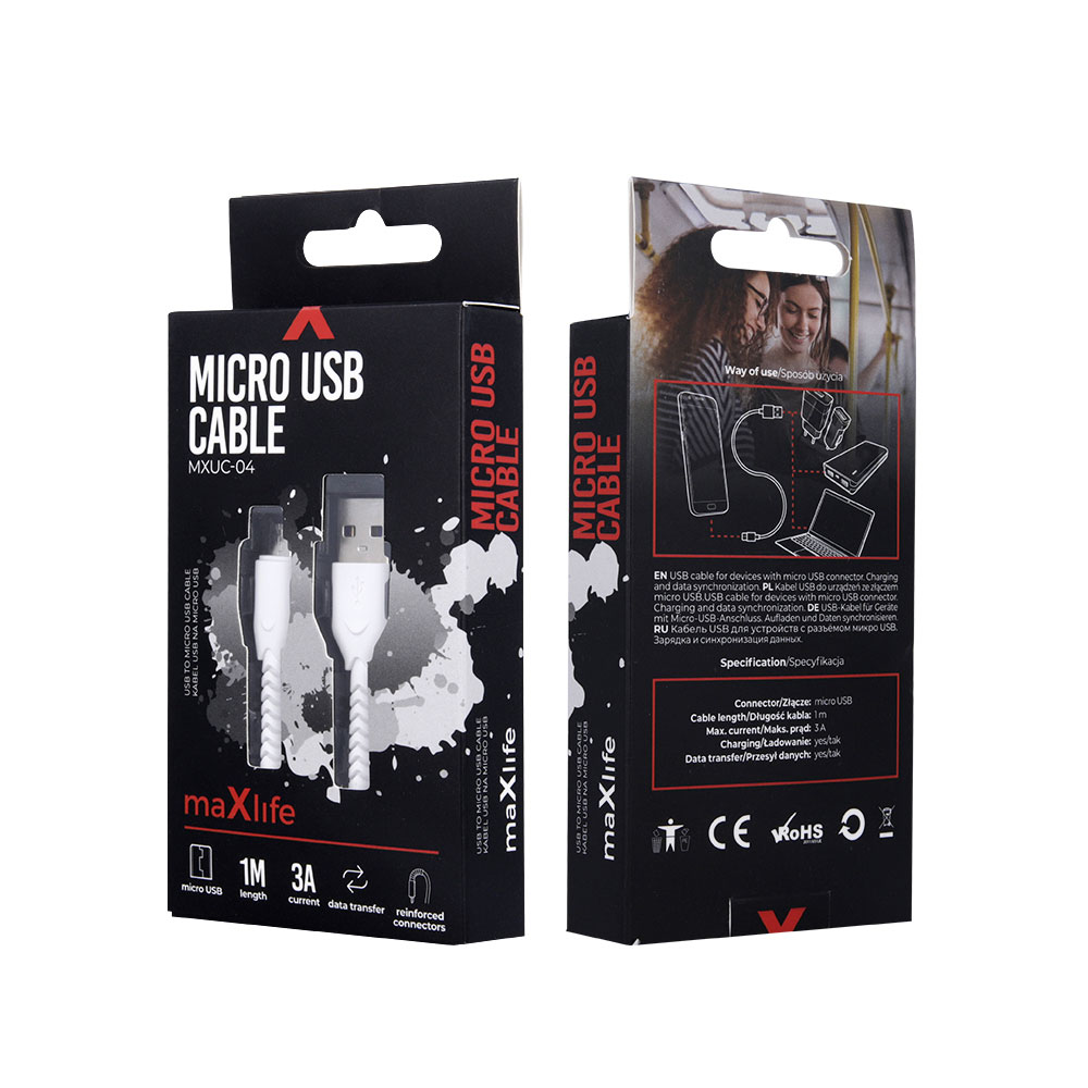 Maxlife MXUC-04 USB-microUSB-kabel 1m Vit