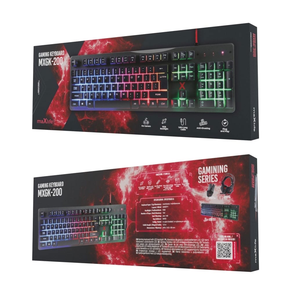 Maxlife Gaming trådbundet tangentbord MXGK-200 PL 1,8 m svart