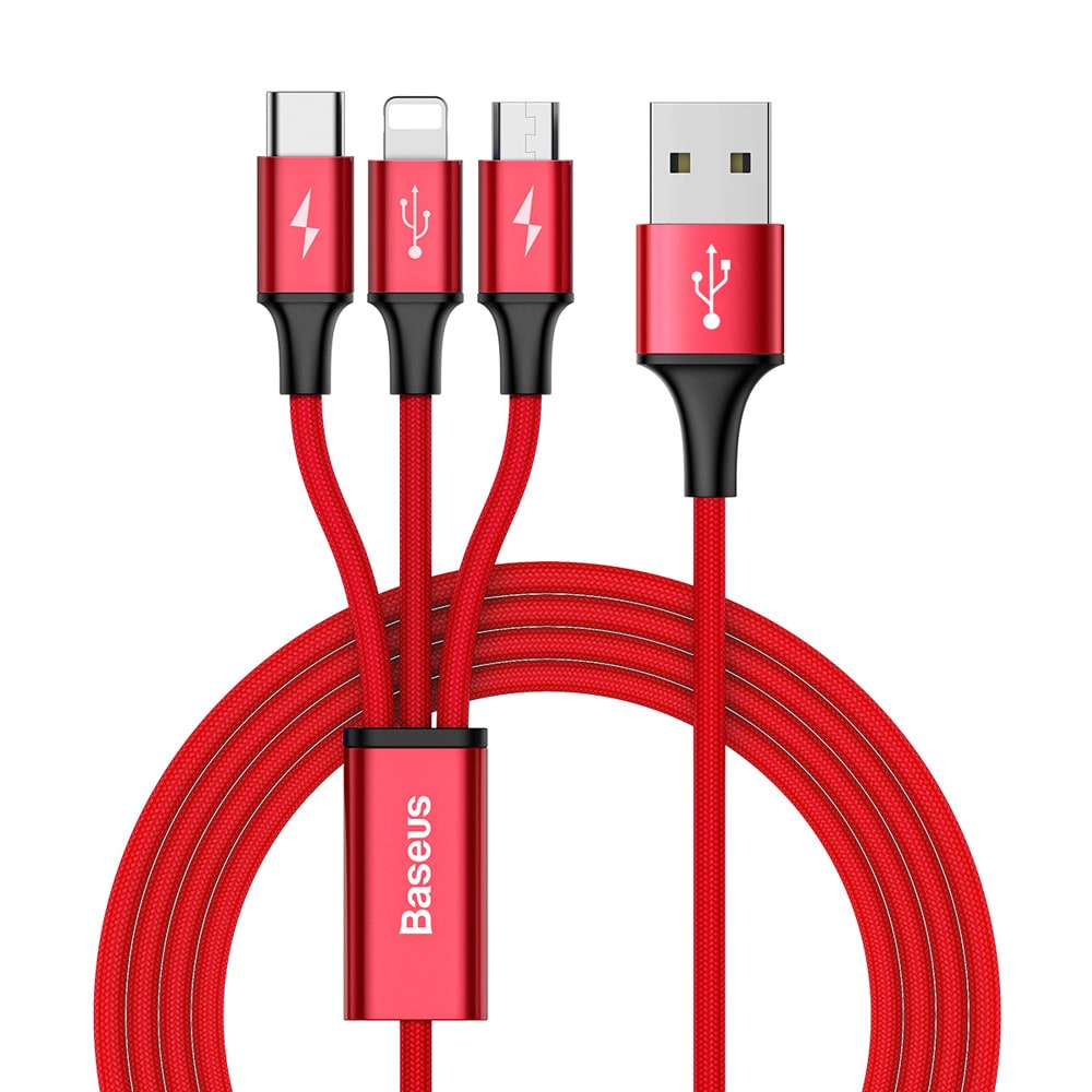 Baseus 3i1 Rapid USB-kabel 3A 1,2m Röd