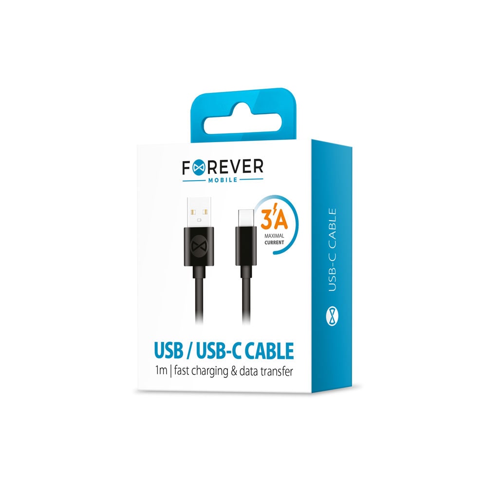 Forever USB-C-kabel 1m 3A - svart