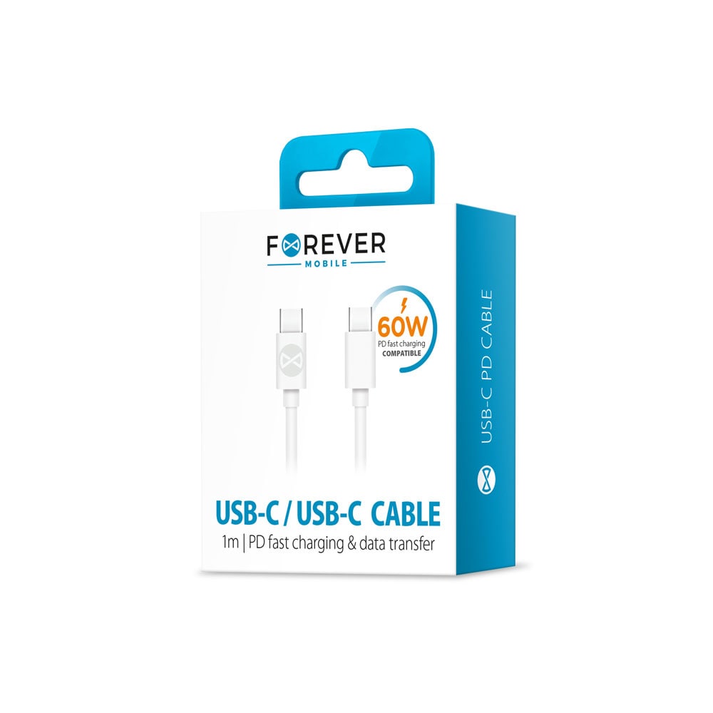 Forever USB-C till USB-C-kabel 1m 3A - vit