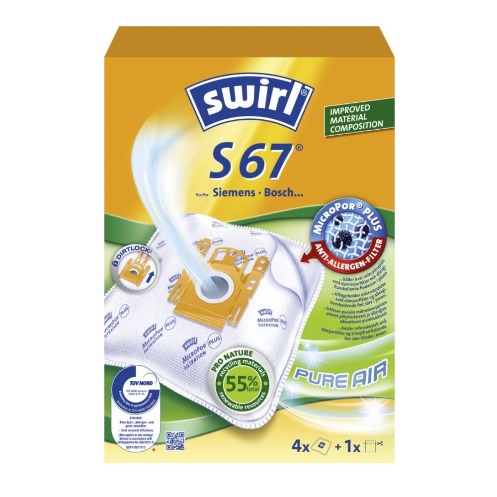 Swirl S67 Dammsugarpåse 4-pack + filter 6765954