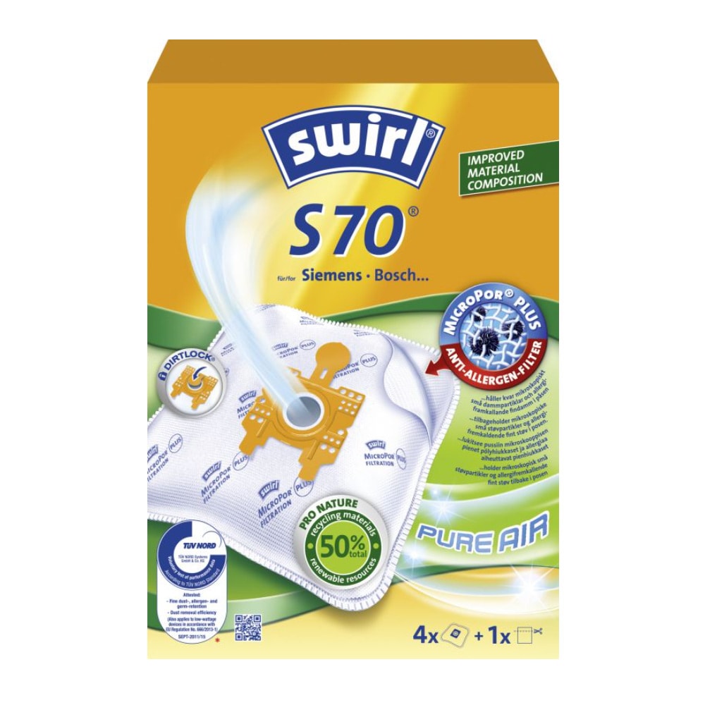 Swirl S70 Dammsugarpåse 4-pack + filter 6765964