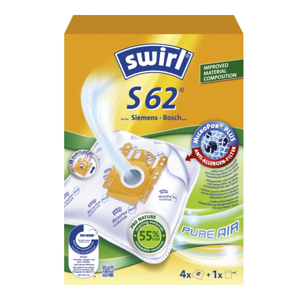 Swirl S62 Dammsugarpåse 4-pack + filter 6765962