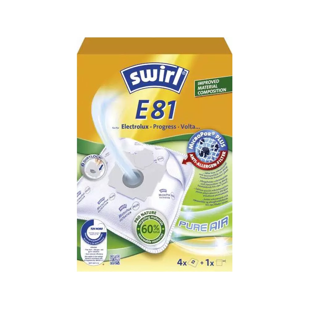 Swirl E81 Dammsugarpåse 4-pack + filter 6765936