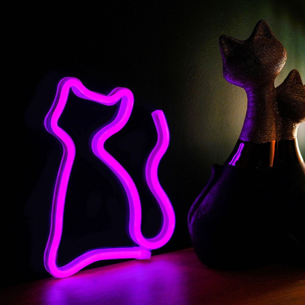 Neon-skylt - Lila katt