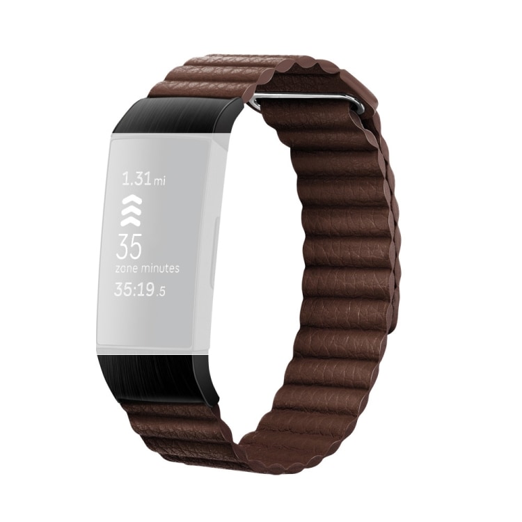 Brunt armband i läder för Fitbit Charge 3/4 - small