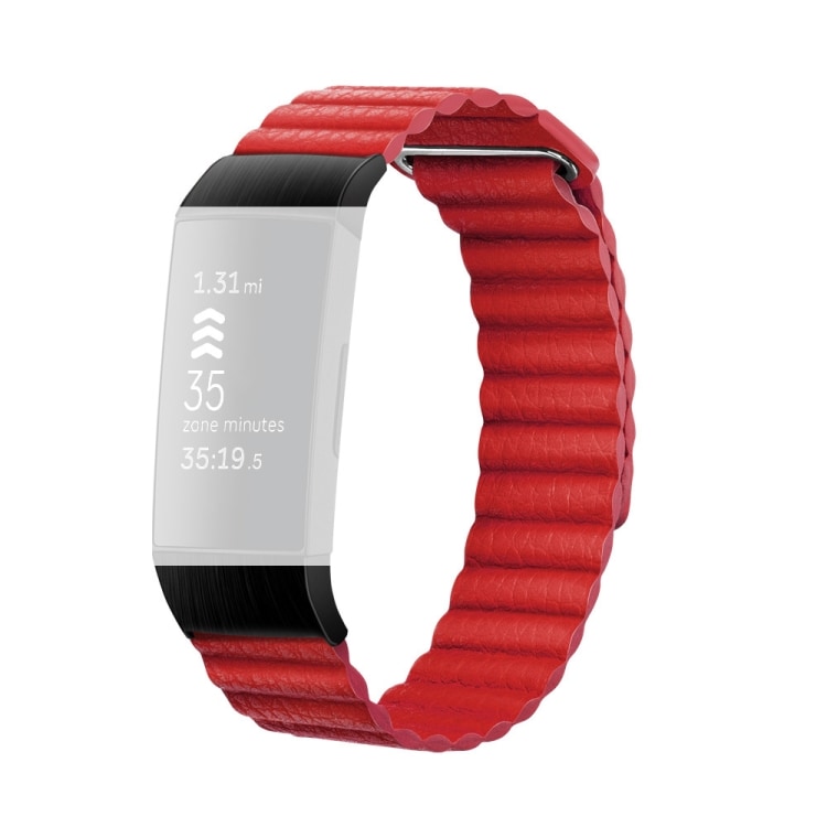 Rött armband i läder för Fitbit Charge 3/4 - small