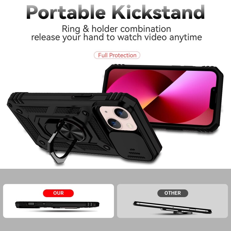 Skal med kameraskydd och ringhållare för iPhone 13 mini