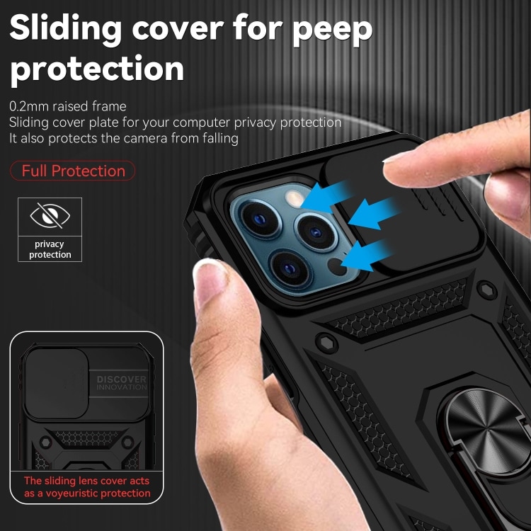 Skal med kameraskydd och ringhållare för iPhone 12 Pro Max