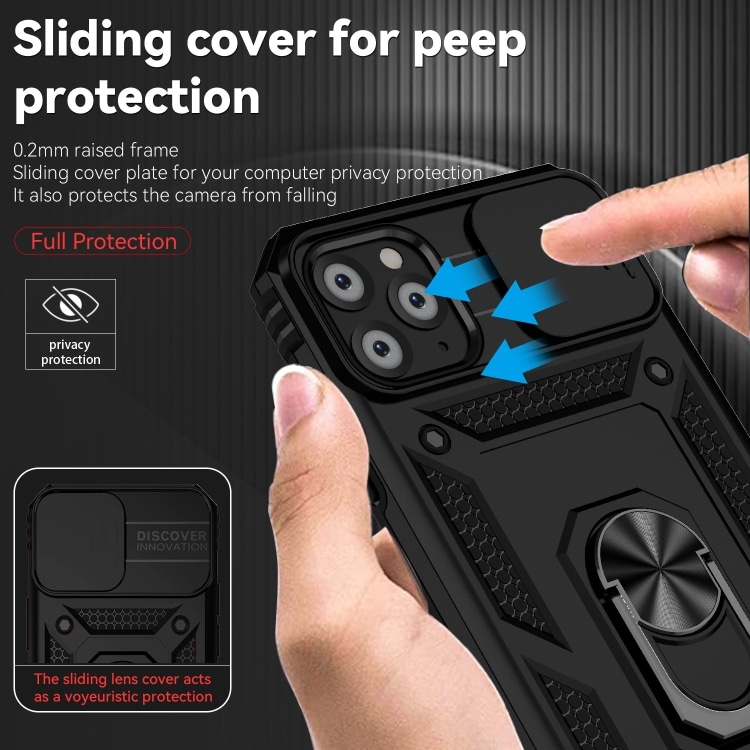 Skal med kameraskydd och ringhållare för iPhone 11 Pro Max