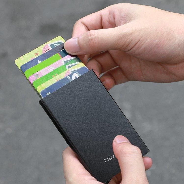Pop-up korthållare med sedelficka - Svart / Kortplånbok i metall / RFID-korthållare