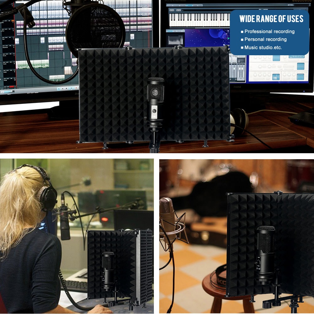Vikbar ljudisolering till studiomikrofon - 3 paneler