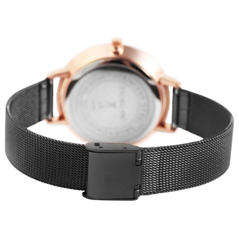 Excellanc Damklocka med rostfritt stål Milanese armband, roséguld färgad/svart