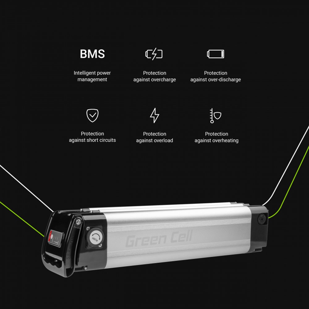 Green Cell elcykelbatteri Silverfish  24V 10.4Ah med laddare