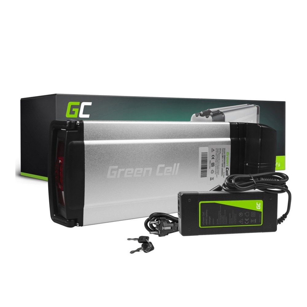 Green Cell elcykelbatteri till pakethållaren 36V 12Ah 375x150x85mm med laddare - RCA