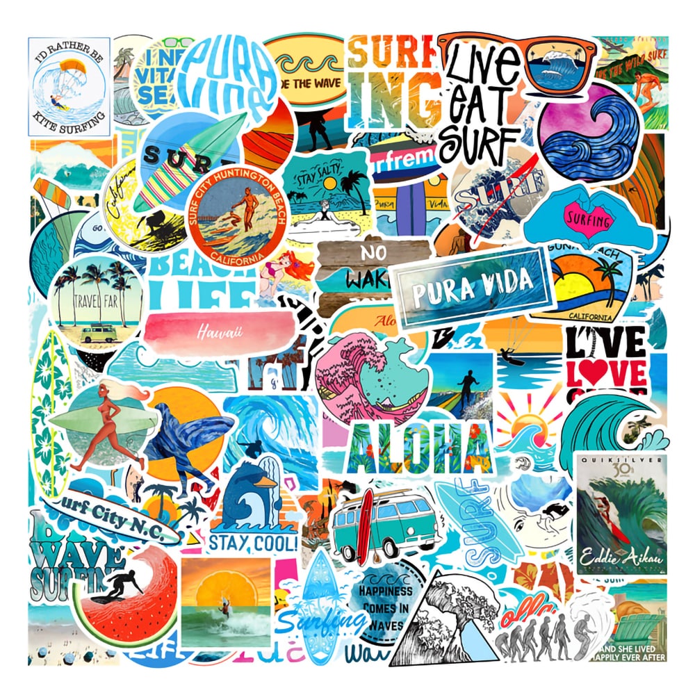 100-pack klistermärken med surf-tema