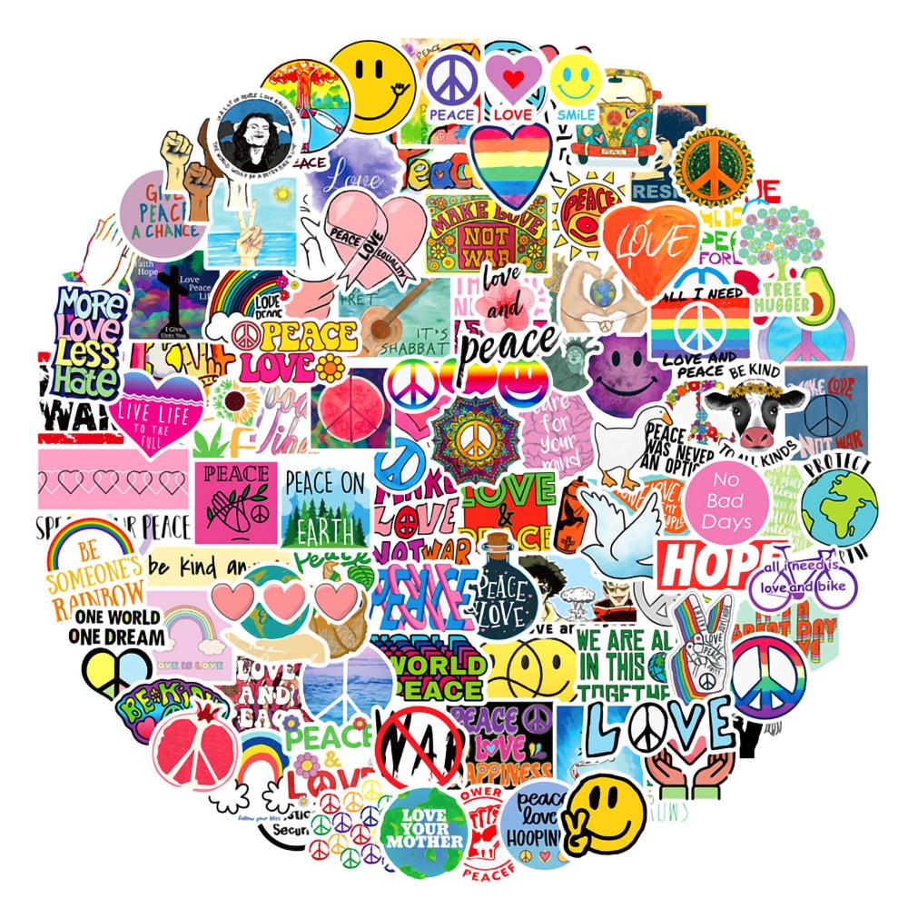 102-pack klistermärken med kärlek och fred-tema