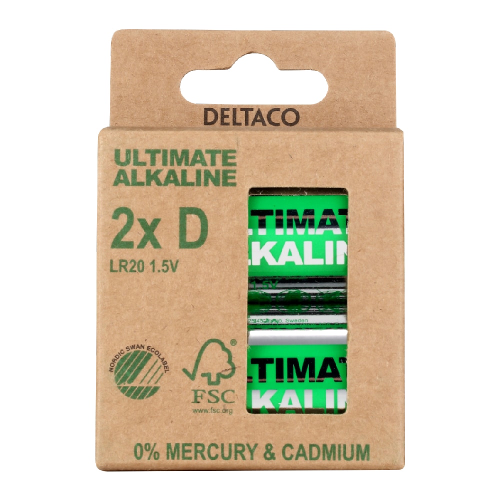 Deltaco D-batterier (LR20) Svanenmärkt- 2-pack