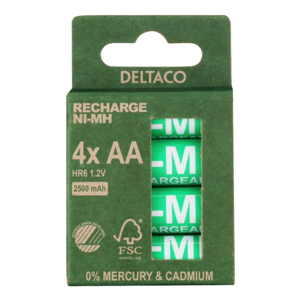 Deltaco Laddningsbara AA-batterier 2500 mAh (LR6) - 4-pack