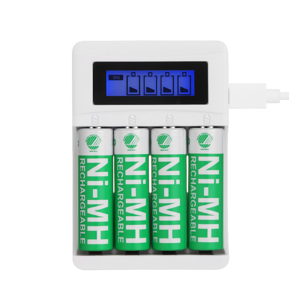 Deltaco USB-batteriladdare för AA/AAA-batterier inklusive 4x AA-batterier