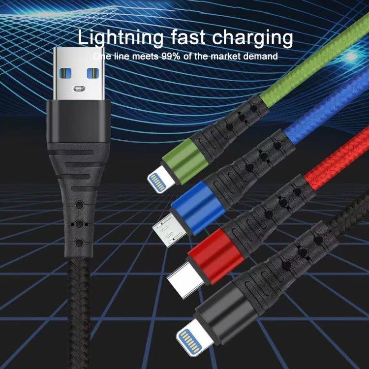 4i1 USB Laddkabel med Lightning, USB-C & Micro USB x2