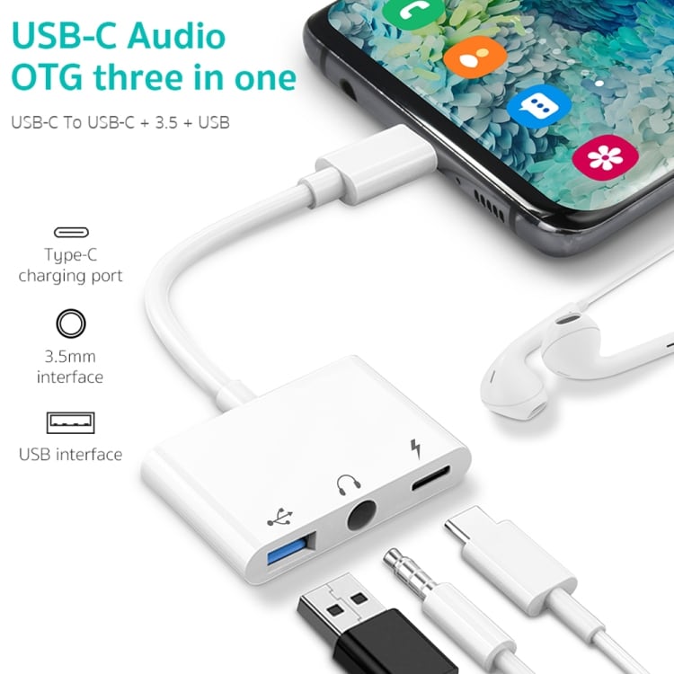USB Hubb - USB Typ C till USB typ-C, 3,5mm och USB