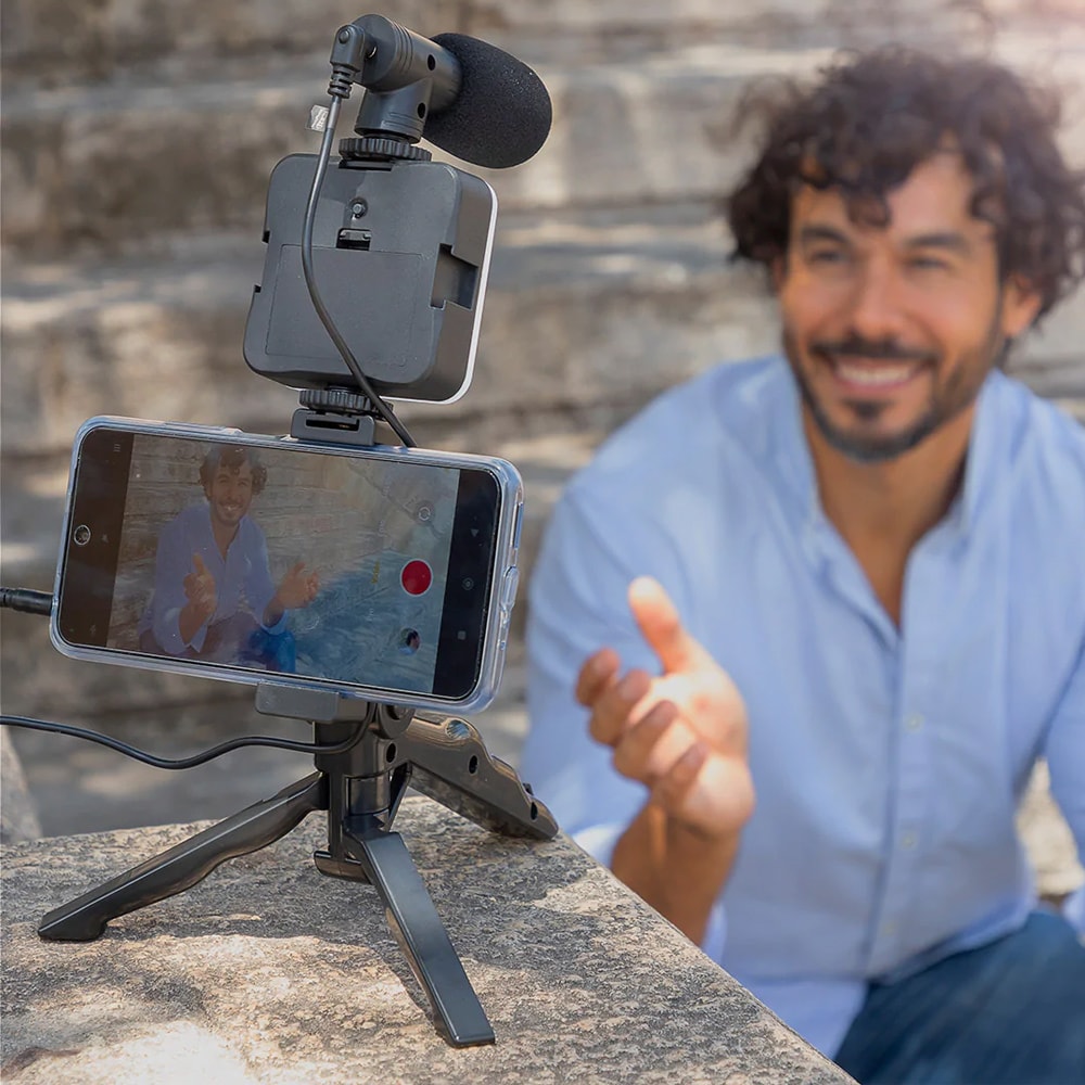 Vloggingkit för mobiltelefon med belysning, mikrofon och fjärrkontroll
