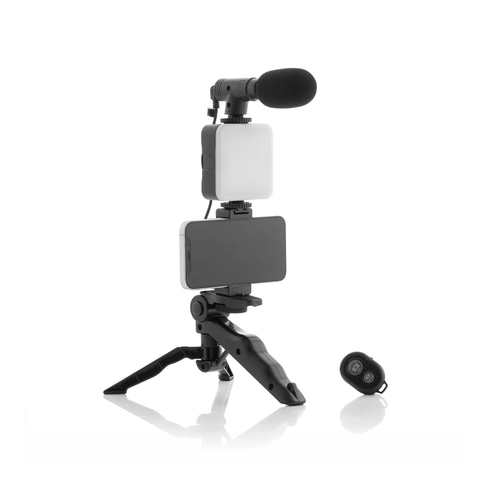 Vloggingkit för mobiltelefon med belysning, mikrofon och fjärrkontroll