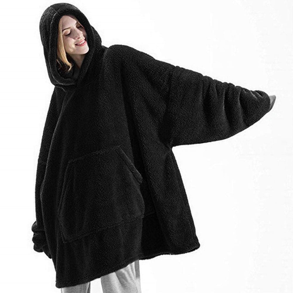 Oversized hoodie till barn och vuxna med känguruficka och luva - Svart