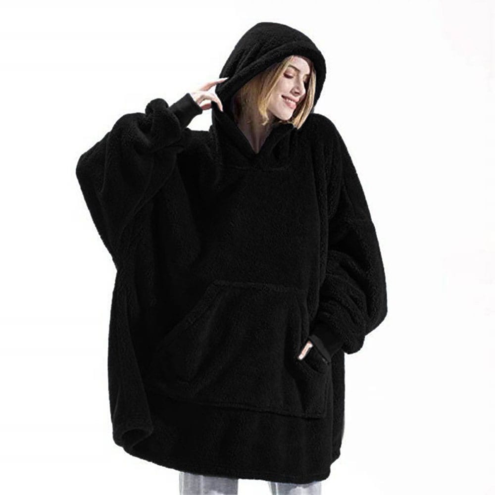Oversized hoodie till barn och vuxna med känguruficka och luva - Svart