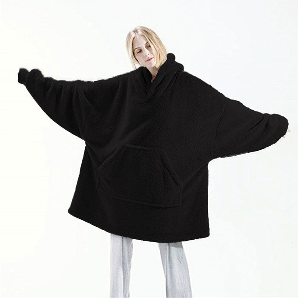 Oversized hoodie till barn och vuxna med känguruficka och luva - Svart