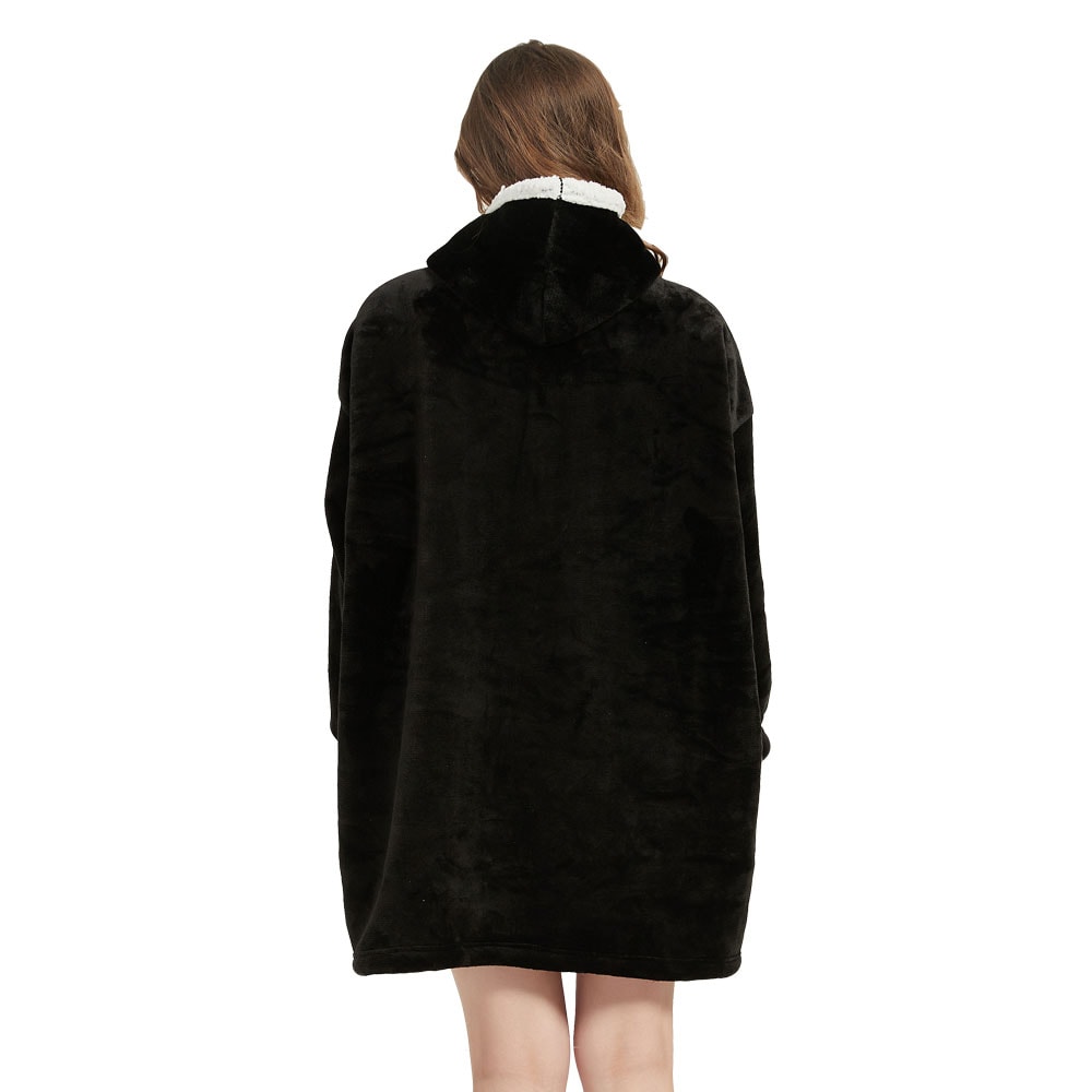 Medellång oversized hoodie till vuxna med känguruficka och luva - Svart