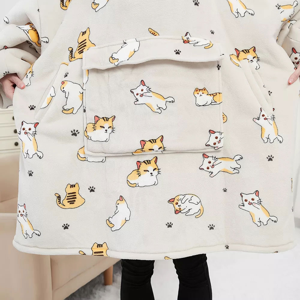 Generisch Oversized sweatshirt met capuchon met zak aan de voorkant en draagtas voor kleine en grote katten, zwart, L
