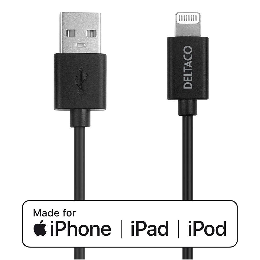Deltaco USB till Lightning kabel/Iphone laddsladd MFi 2m Svart
