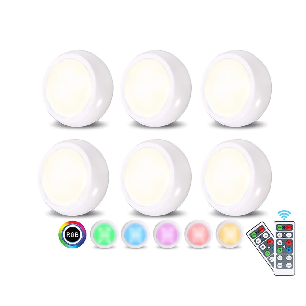 6st Trådlösa LED-spotlights med 2 fjärrkontroller