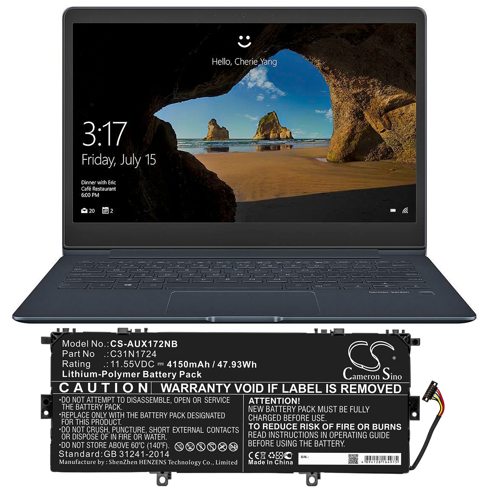 Batteri till Notebook, Bärbar dator för Asus ZenBook 13 UX331UN-EG011T, U3100FAL m.fl.