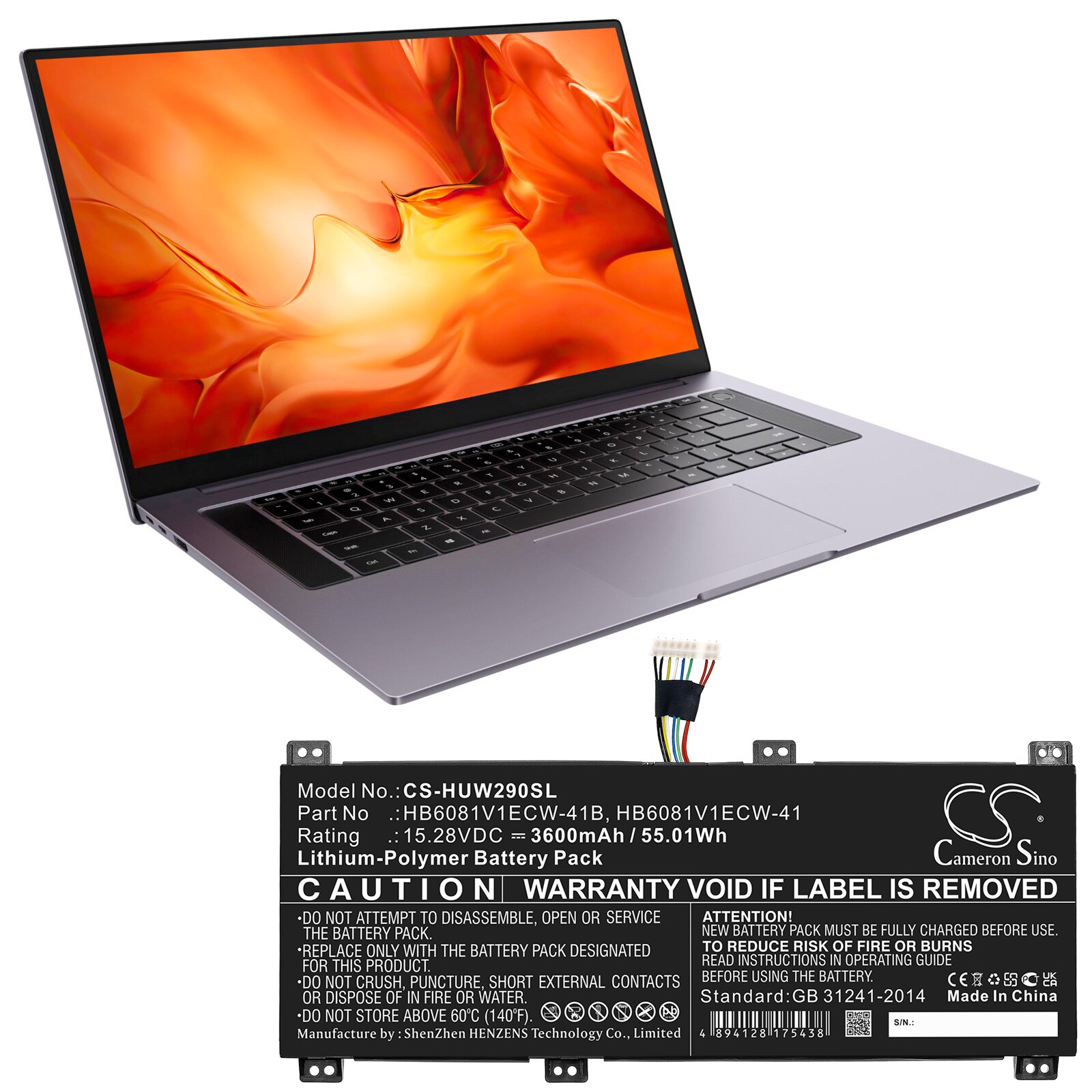Batteri till Notebook, Bärbar dator för Huawei MateBook D 16, HBL-W29 m.fl.