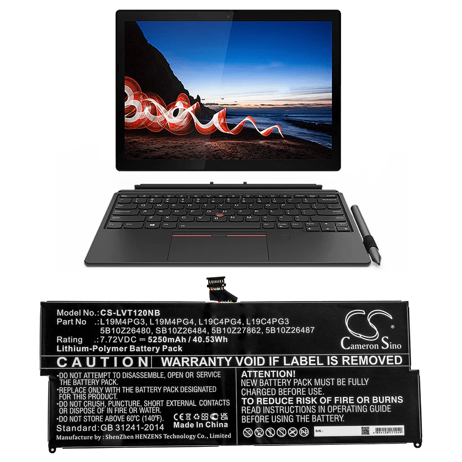 Batteri till Notebook, Bärbar dator för Lenovo ThinkPad X12 Detachable