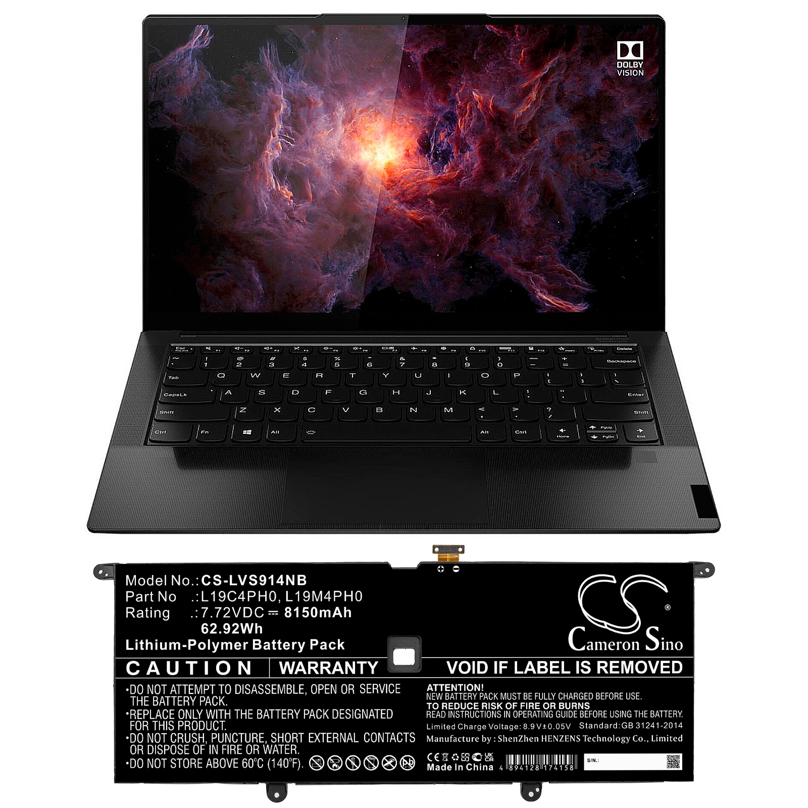 Batteri till Notebook, Bärbar dator för Lenovo Yoga Slim 9 14ITL5 82D1002VIV m.fl.