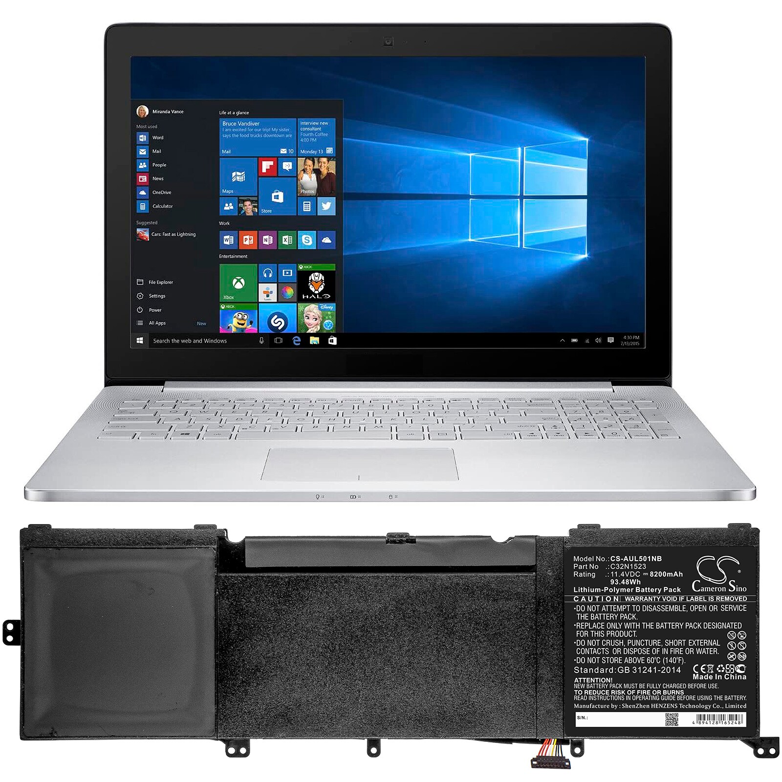 Batteri till Notebook, Bärbar dator för Asus UX501VW-FY062T, ZenBook UX501VW-FJ128T m.fl.