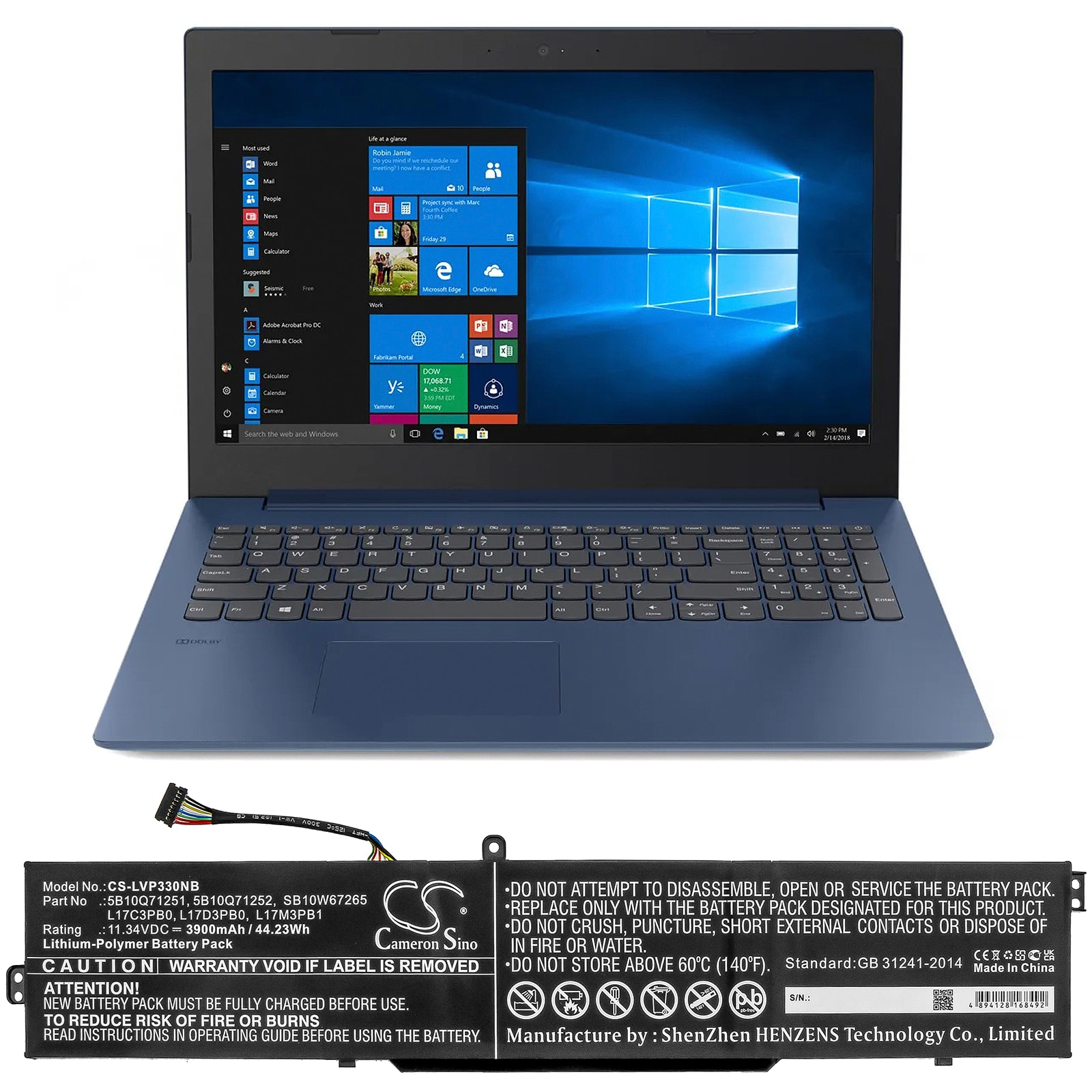 Batteri till Notebook, Bärbar dator för Lenovo IdeaPad 330-15ICH 81FK00A5AU m.fl.