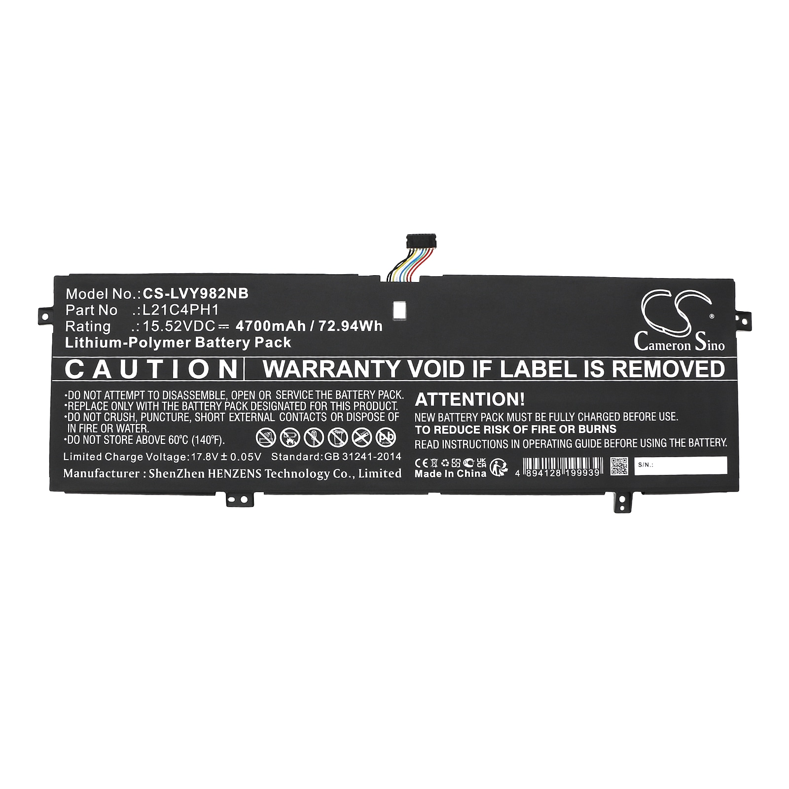 Batteri till Notebook, Bärbar dator för Lenovo Yoga Slim 9 14IAP7 82T0001ETA m.fl.