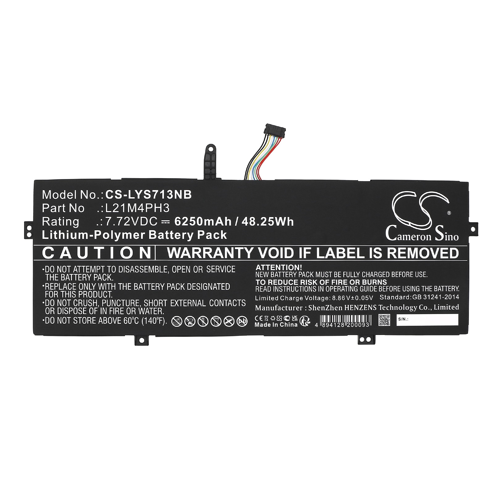Batteri till Notebook, Bärbar dator för Lenovo Yoga Slim 7 Carbon 13IAP7 82U9003GPB m.fl.