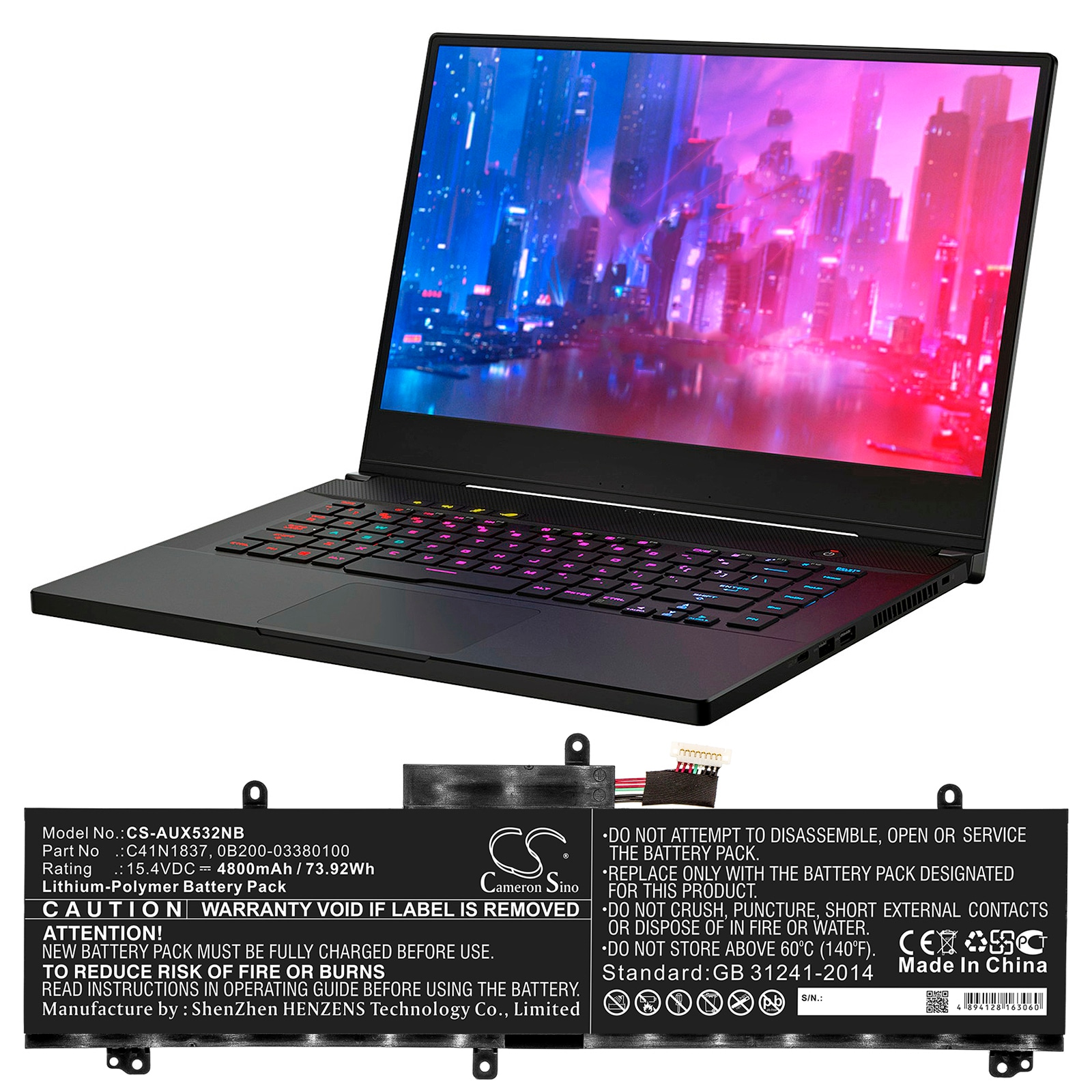 Batteri till Notebook, Bärbar dator för Asus GX532GV, ROG Zephyrus G15 GA502IU-AL011T m.fl.
