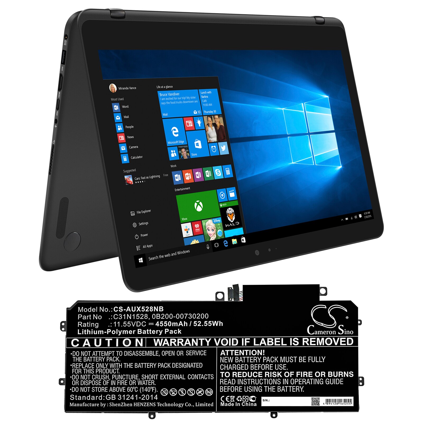 Batteri till Notebook, Bärbar dator för Asus UX360CA, UX360CA-FC060T m.fl.